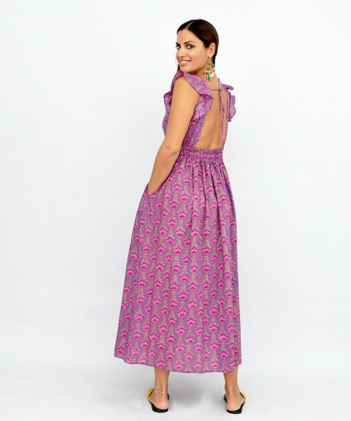 Maxi Open-back Dress With Frill Sleeves