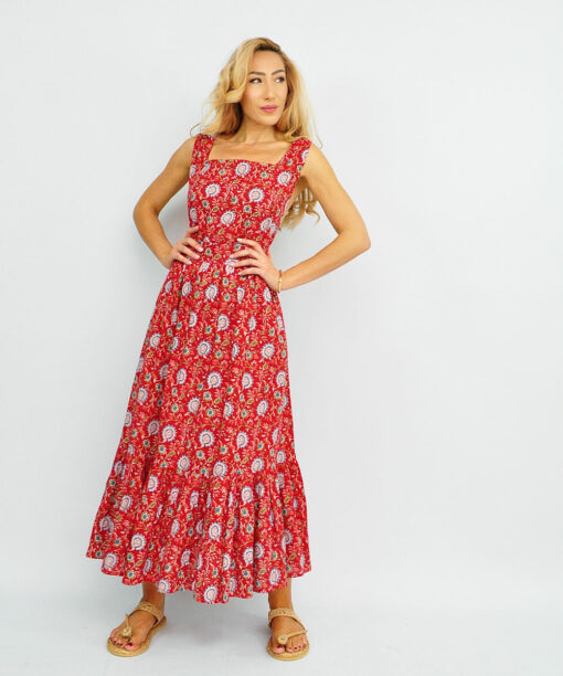 Maxi Red Dress With Open-back Design