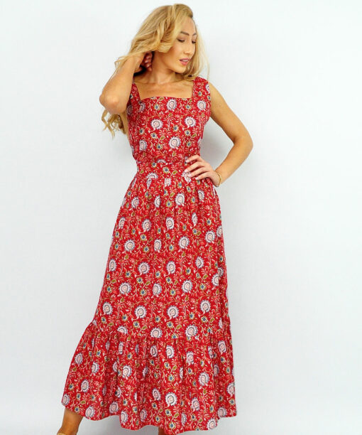 Maxi Red Dress With Open-back Design