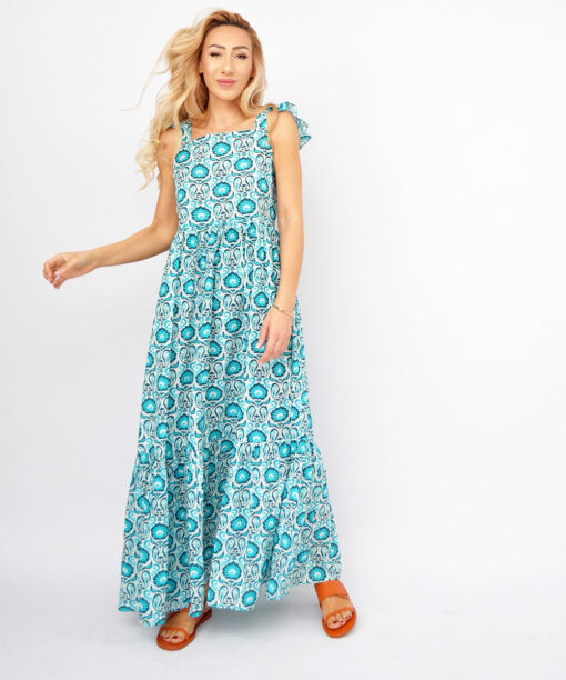 Maxi Light Blue Dress With Frill Sleeves