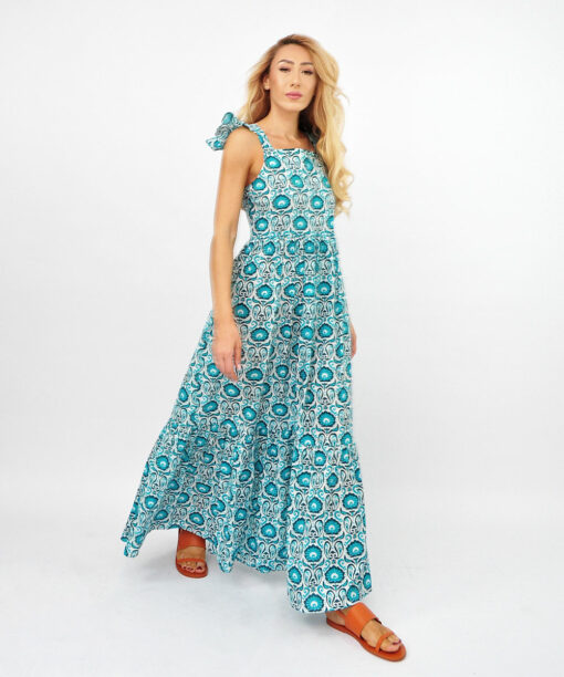 Maxi Light Blue Dress With Frill Sleeves