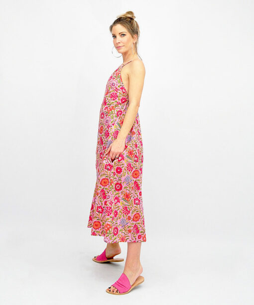Maxi Pink And Red Flowers Dress