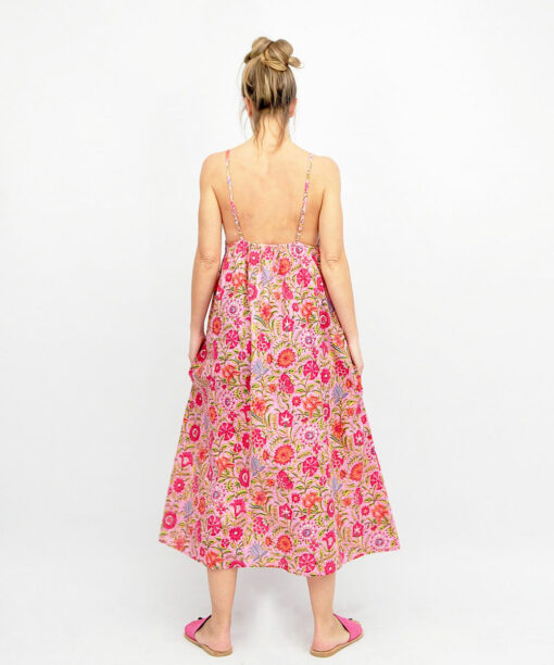 Maxi Pink And Red Flowers Dress