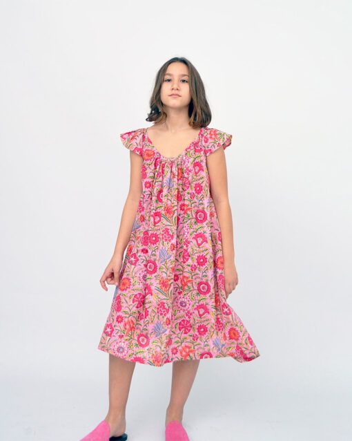 Maxi Pink-red Dress With Flowers